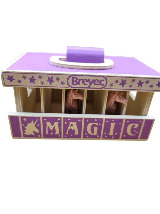 Breyer Other - Breyer Magic Wooden Horse Carrier and 2 Unicorns Purple Pink Girls Toy  Jj3642